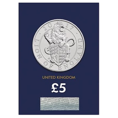 2017 £5 BU Coin (Card) - Queen's Beast - Lion of England